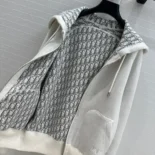 Hooded Track Jacket White Cotton Knit and Cashmere