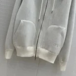 Hooded Track Jacket White Cotton Knit and Cashmere