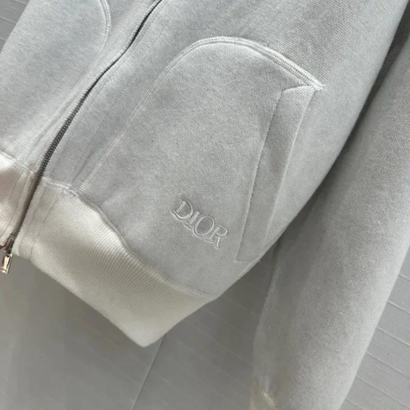 Hooded Track Jacket White Cotton Knit and Cashmere