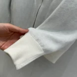 Hooded Track Jacket White Cotton Knit and Cashmere