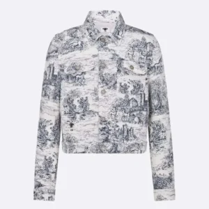 Jacket White Cotton Denim with Blue Toile de Jouy Scotland Motif