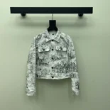 Jacket White Cotton Denim with Blue Toile de Jouy Scotland Motif