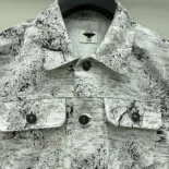 Jacket White Cotton Denim with Blue Toile de Jouy Scotland Motif