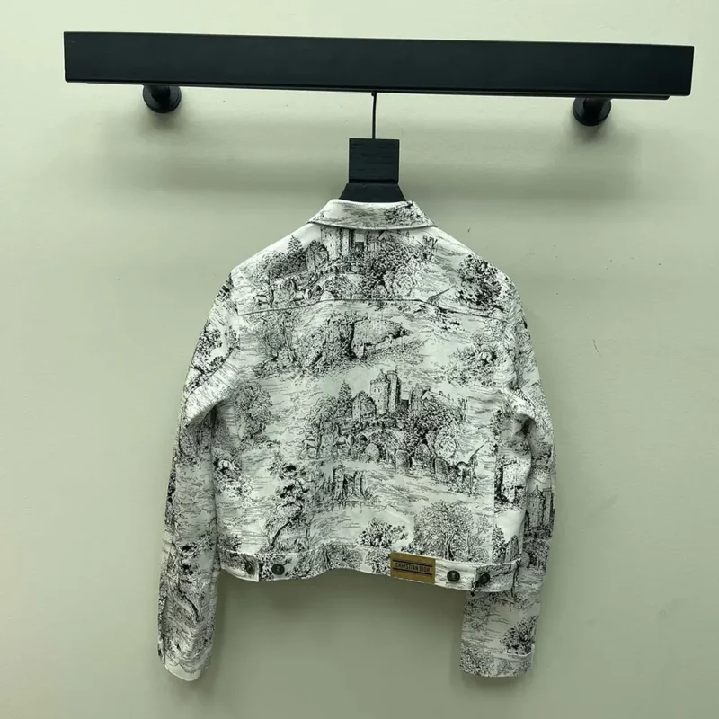 Jacket White Cotton Denim with Blue Toile de Jouy Scotland Motif