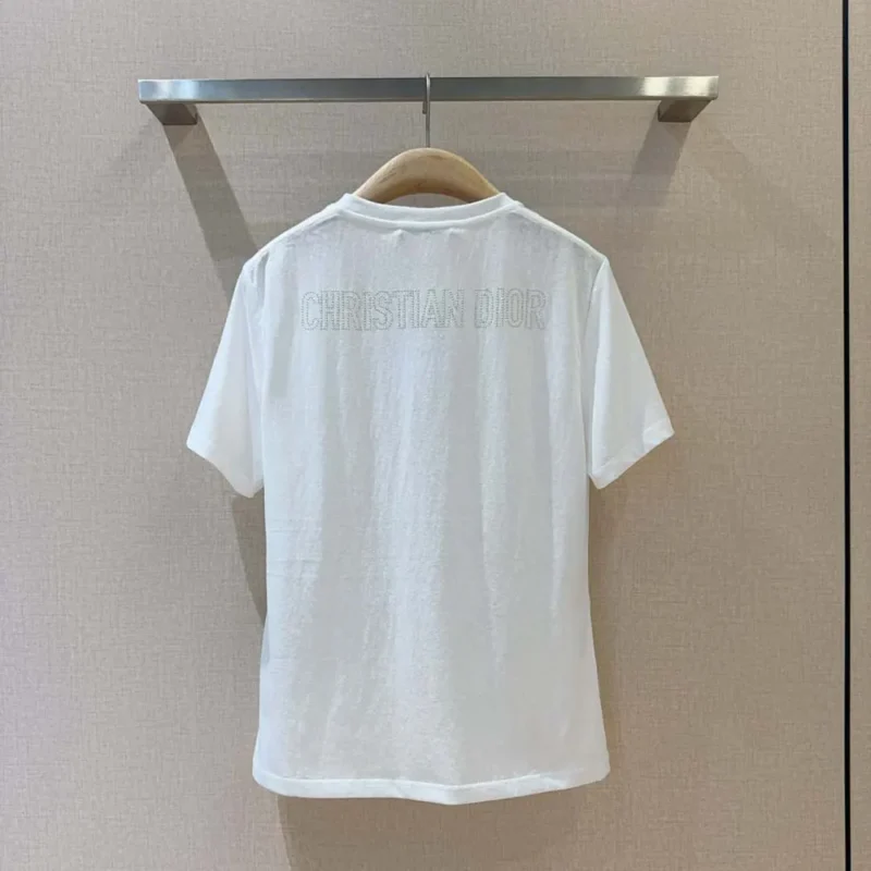 T-Shirt White Cotton and Linen Jersey with Black Dior Cabinet de Curiosités Motif