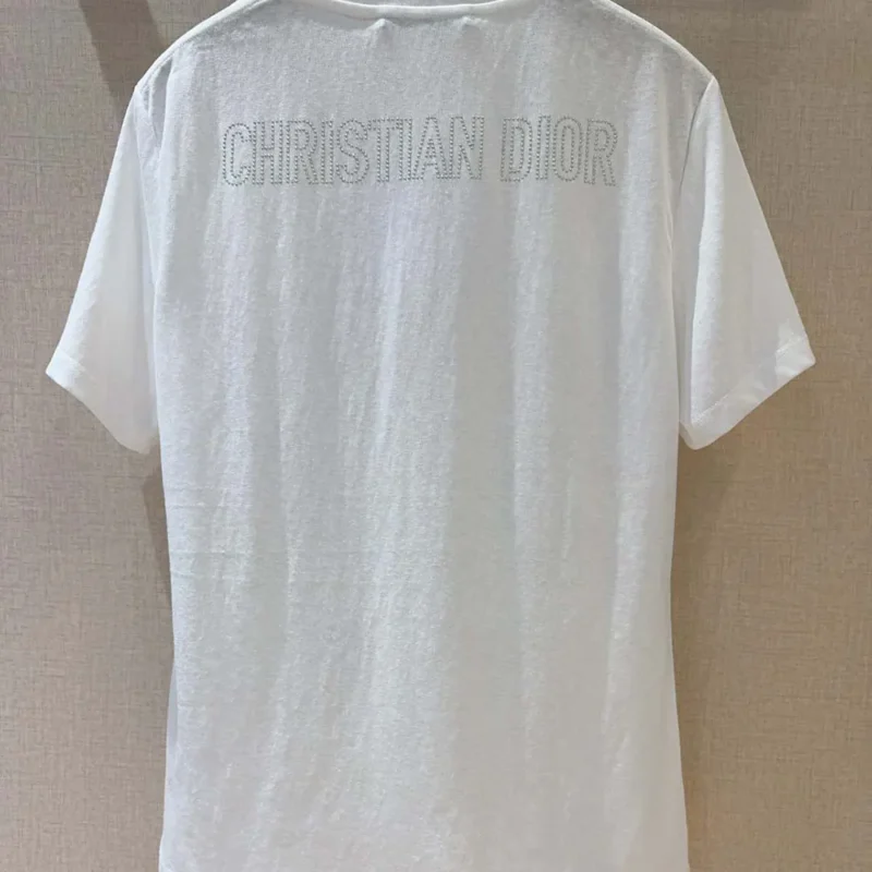T-Shirt White Cotton and Linen Jersey with Black Dior Cabinet de Curiosités Motif