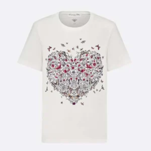 Dioramour Embroidered T-Shirt White Cotton and Linen Jersey