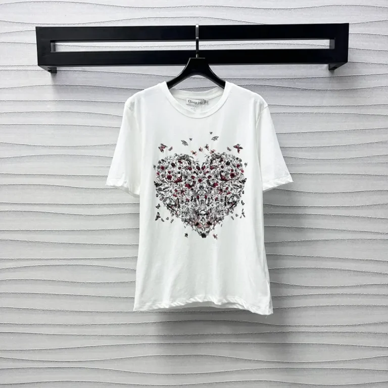Dioramour Embroidered T-Shirt White Cotton and Linen Jersey