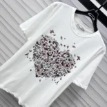 Dioramour Embroidered T-Shirt White Cotton and Linen Jersey