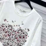 Dioramour Embroidered T-Shirt White Cotton and Linen Jersey