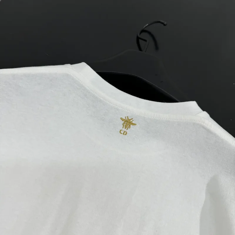 Embroidered T-Shirt White Cotton Jersey with Gold-Tone Dior Astral Motif