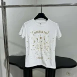Embroidered T-Shirt White Cotton Jersey with Gold-Tone Dior Astral Motif