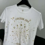 Embroidered T-Shirt White Cotton Jersey with Gold-Tone Dior Astral Motif