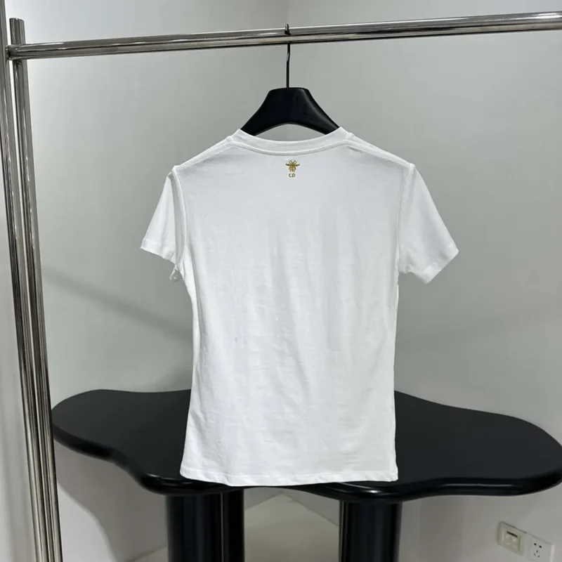 Embroidered T-Shirt White Cotton Jersey with Gold-Tone Dior Astral Motif