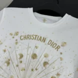 Embroidered T-Shirt White Cotton Jersey with Gold-Tone Dior Astral Motif