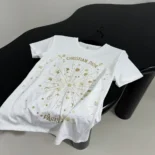 Embroidered T-Shirt White Cotton Jersey with Gold-Tone Dior Astral Motif