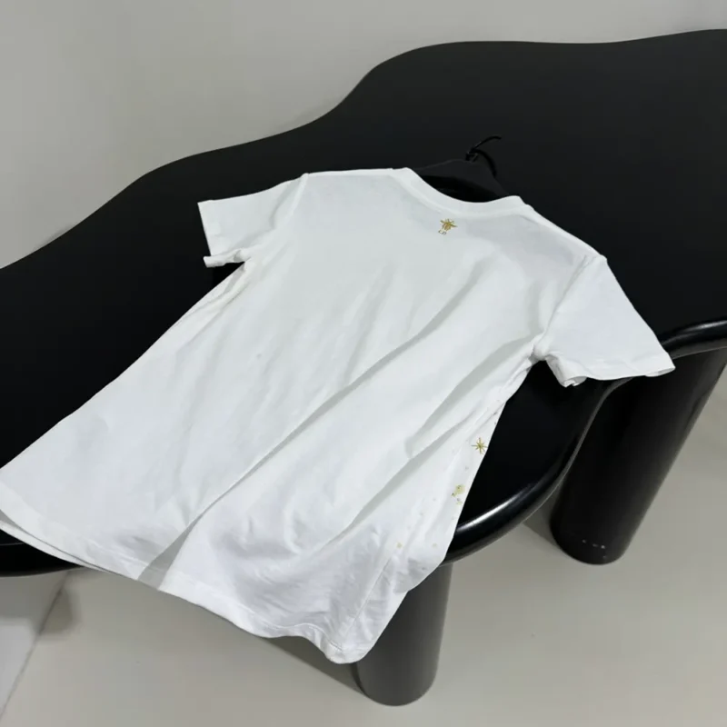 Embroidered T-Shirt White Cotton Jersey with Gold-Tone Dior Astral Motif