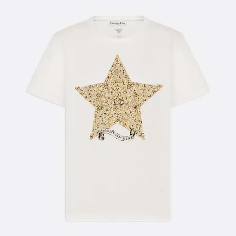 Embroidered T-Shirt White Cotton and Linen Jersey