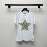 Embroidered T-Shirt White Cotton and Linen Jersey