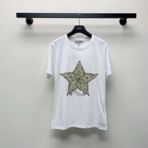 Embroidered T-Shirt White Cotton and Linen Jersey
