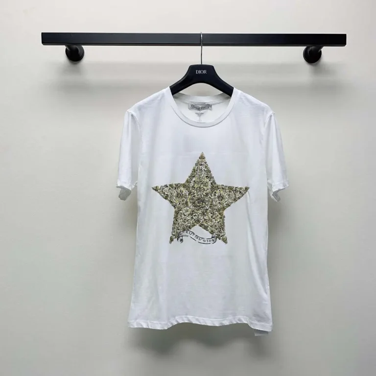 Embroidered T-Shirt White Cotton and Linen Jersey