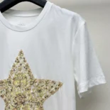 Embroidered T-Shirt White Cotton and Linen Jersey