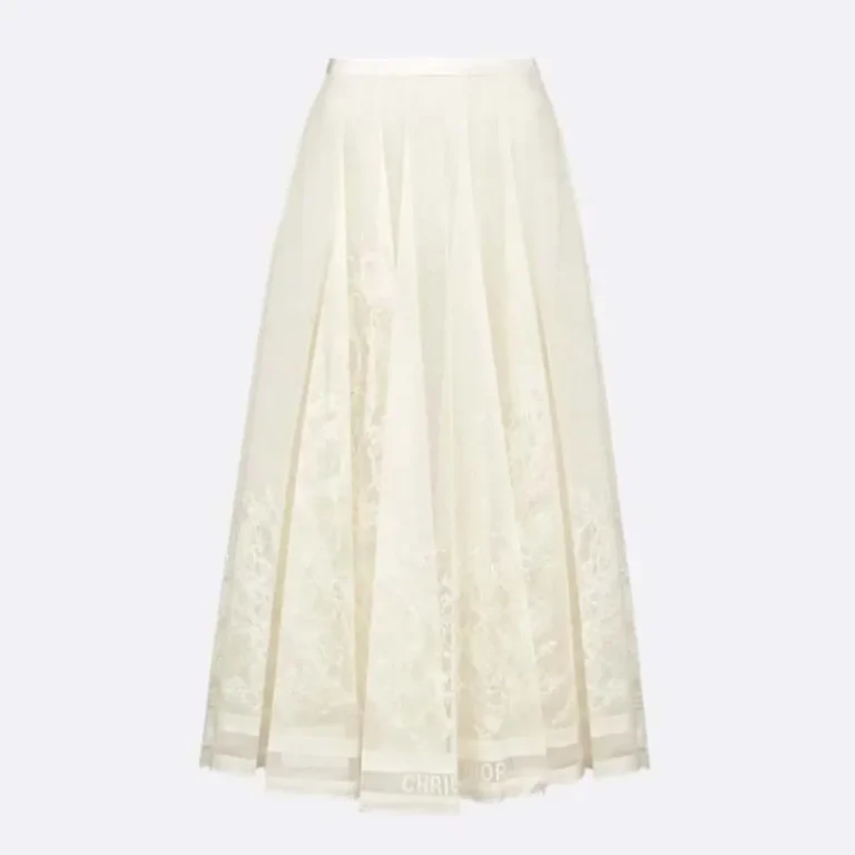 Dior Women Flared Mid-Length Skirt Ecru Dior Chardons Cotton-Blend Lace