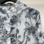 Dior Women Long Blouse White Cotton Muslin with Blue Dior Chardons Motif
