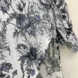 Dior Women Long Blouse White Cotton Muslin with Blue Dior Chardons Motif