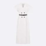 Dior Women Mid-Length Belted Dress Ecru Virgin Wool and Silk Grain de Poudre