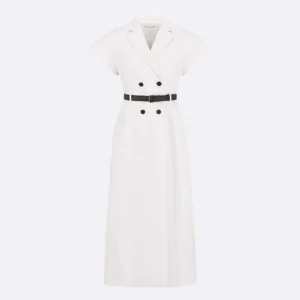 Dior Women Mid-Length Belted Dress Ecru Virgin Wool and Silk Grain de Poudre
