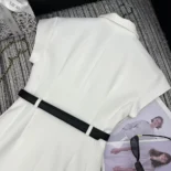 Dior Women Mid-Length Belted Dress Ecru Virgin Wool and Silk Grain de Poudre