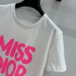 Dior Women Miss Dior T-Shirt White Cotton Jersey with Bright Pink Miss Dior Graffiti Motif