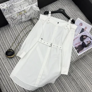 Dior Women Shirtdress White Lightweight Cotton and Silk Poplin