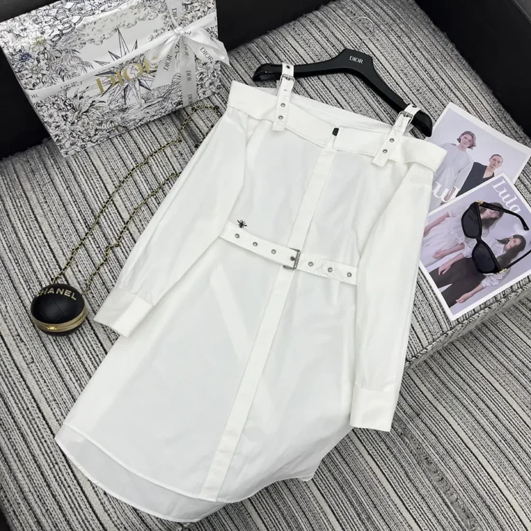 Dior Women Shirtdress White Lightweight Cotton and Silk Poplin