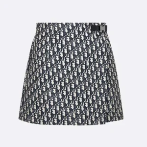 Dior Women Skort Blue Jacquard Technical Taffeta with Dior Oblique Motif