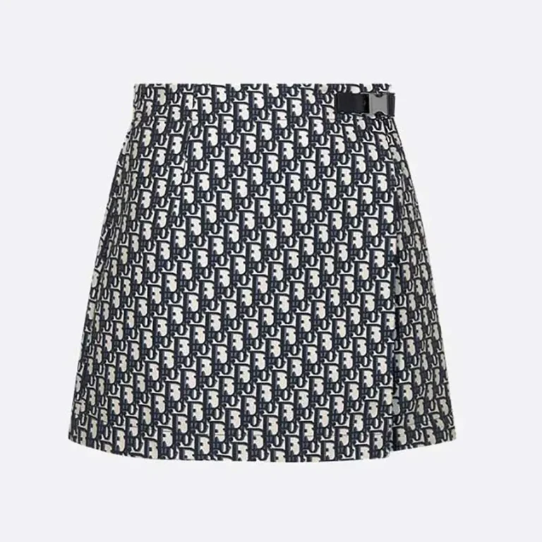 Dior Women Skort Blue Jacquard Technical Taffeta with Dior Oblique Motif