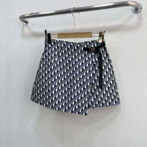 Dior Women Skort Blue Jacquard Technical Taffeta with Dior Oblique Motif