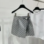 Skort Gray Technical Taffeta Jacquard with Dior Oblique Motif
