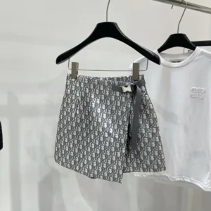 Skort Gray Technical Taffeta Jacquard with Dior Oblique Motif