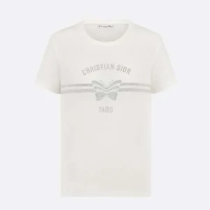 Dior WoT-Shirt White Cotton and Linen Jersey with Gray Christian Dior Papillon Motifmen T-Shirt White Cotton and Linen Jersey with Gray Christian Dior Papillon Motif (1)