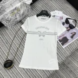 Dior Men T-Shirt White Cotton and Linen Jersey with Gray Christian Dior Papillon Motif