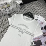 Dior Men T-Shirt White Cotton and Linen Jersey with Gray Christian Dior Papillon Motif