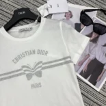 Dior Men T-Shirt White Cotton and Linen Jersey with Gray Christian Dior Papillon Motif