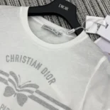 Dior Men T-Shirt White Cotton and Linen Jersey with Gray Christian Dior Papillon Motif