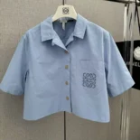 Loewe Women Blue Cotton Blend Cropped Shirt
