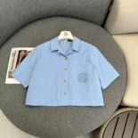 Loewe Women Blue Cotton Blend Cropped Shirt