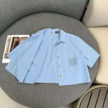 Loewe Women Blue Cotton Blend Cropped Shirt