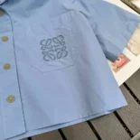 Loewe Women Blue Cotton Blend Cropped Shirt