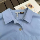 Loewe Women Blue Cotton Blend Cropped Shirt